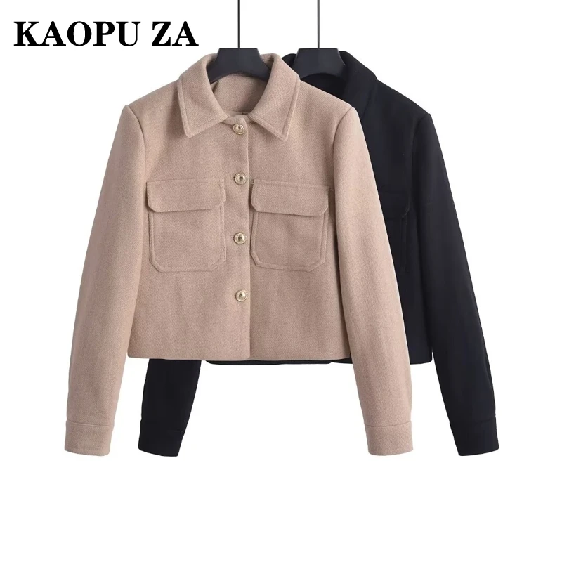 KAOPU ZA 2024 Winter New Woman Fashion Turn-down Collar Jacket Suit Coat Classic Autumn Female Short Top Loose Fit Long Sleeve