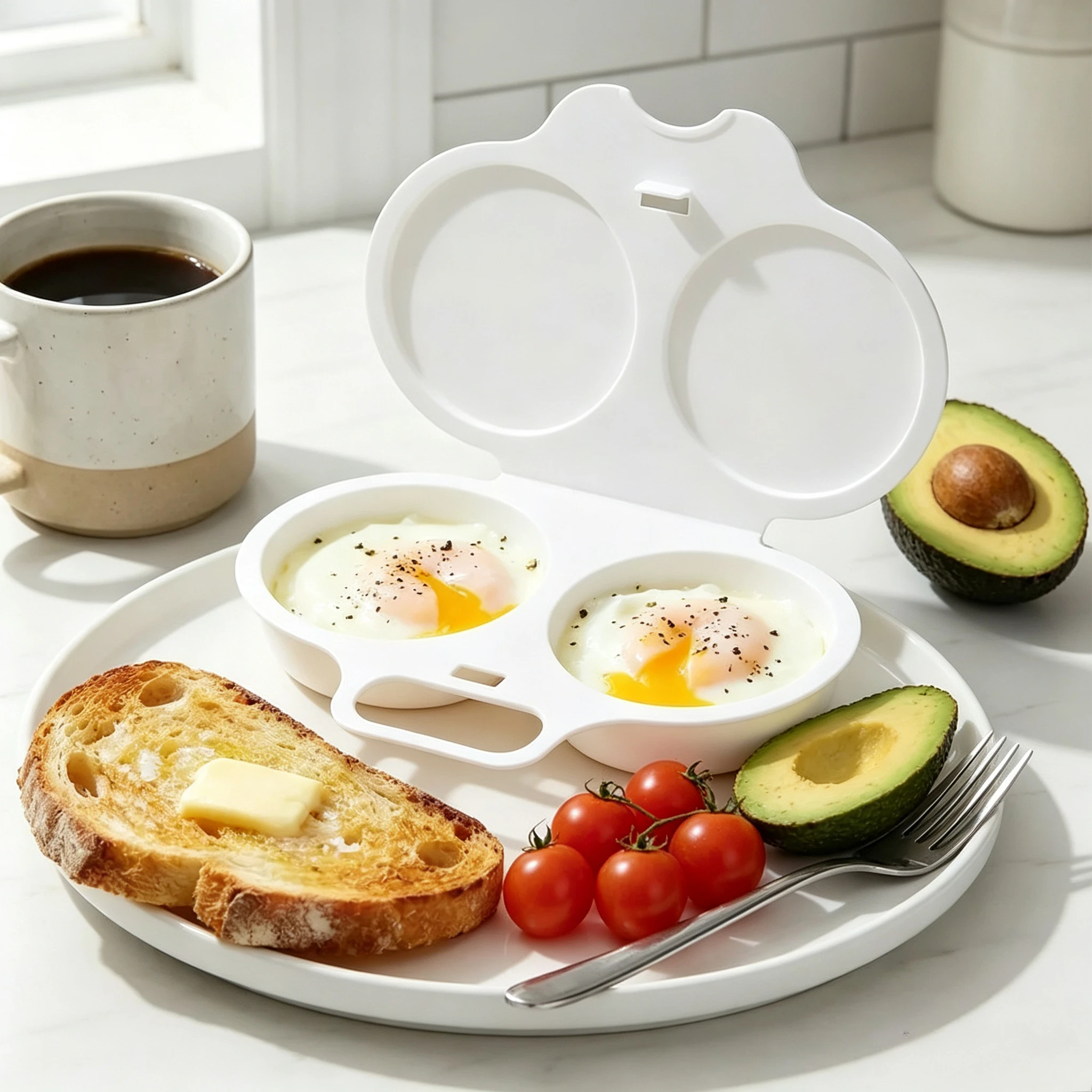 Heat‑Resistant Plastic Microwave Egg Steamer Box Double‑Grid Egg Boiler Fast Breakfast Bento Preparation Kitchen Tool