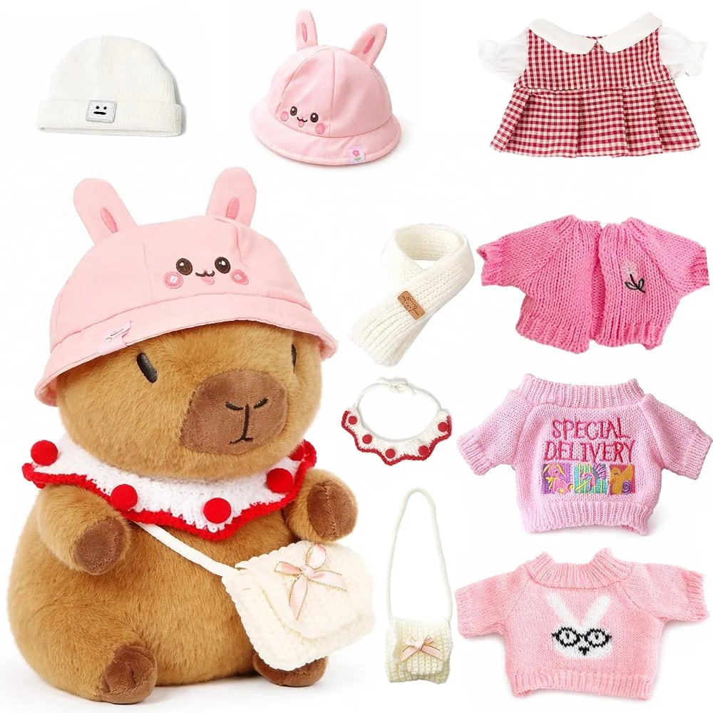 25cm Cute Capybara Stuffed Animal Plush Doll Toys with Clothes Accessories Ultra Soft Dress Up Dolls Nice Present