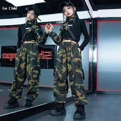 Girls Hip Hop Sweatshirt Cuff Camouflage Cargo Pants Outfits Children Joggers Street Dance Kids Streetwear Costumes Sportwear