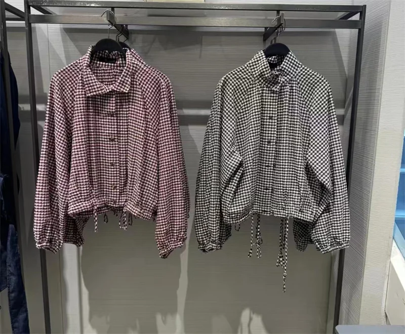 Guobioziy Women's Jacket 2026 Autumn New Plaid Long-Sleeve Drawstring Loose Jacket Parka Casual Fashion Versatile image 5