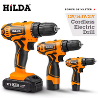 HILDA 12V 16.8V 21V Electric Screwdriver  Mini Wireless Power Driver Cordless Drill DC Lithium-Ion Battery Power Tools