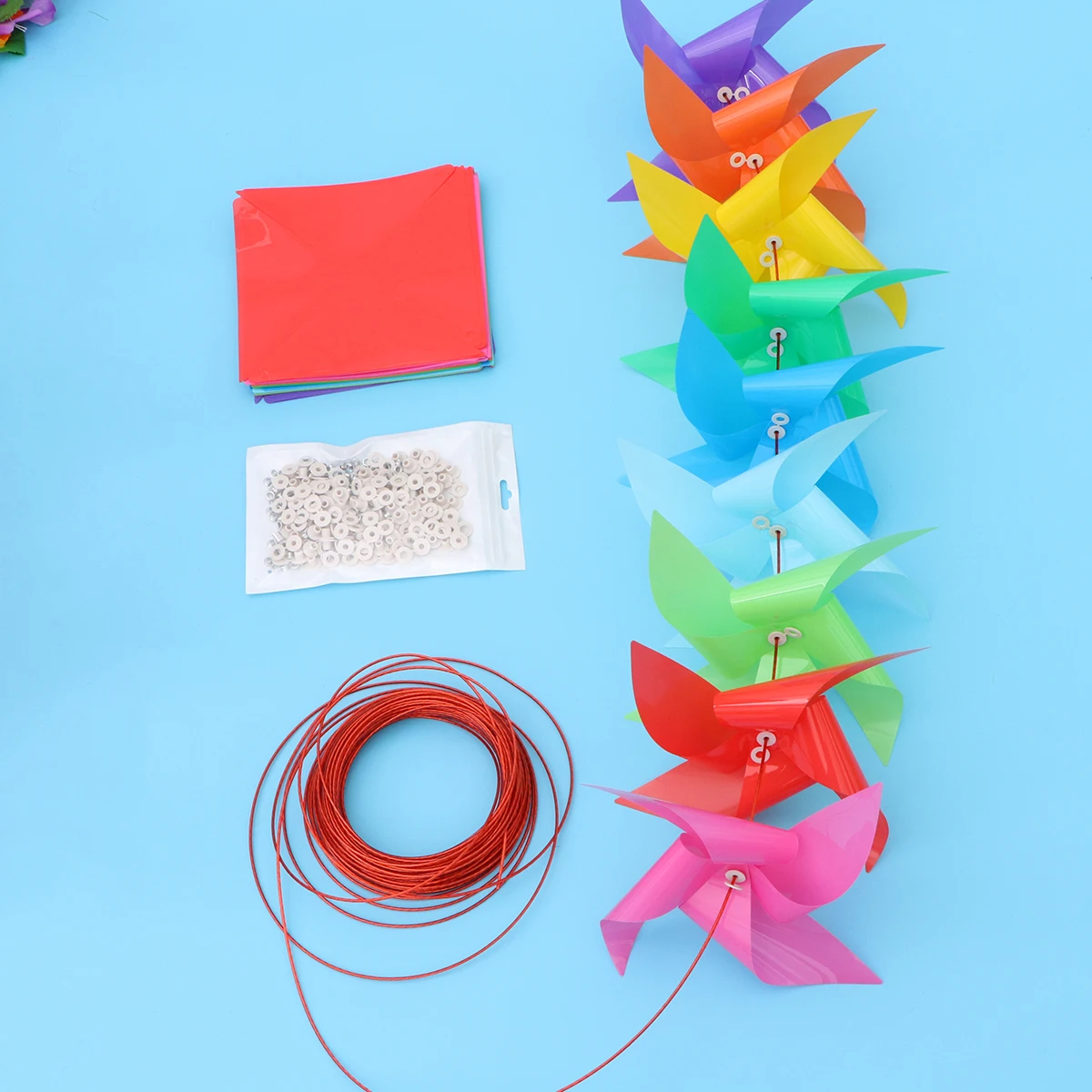 

100 Pcs Windmill Decoration Rope Easy Rotate Foldable for Outdoor Camping Picnic Party Supplies Kids Toys Lawn Garden Balcony
