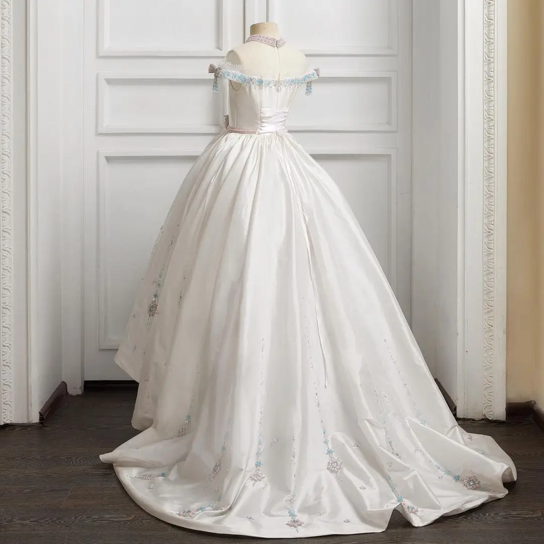 FATAPAESE-Robe de Mariée Personnalisée pour Enfant Fille, Plusieurs Techniques de Broderie Ornée d'une Robe Blues Rose et Légère