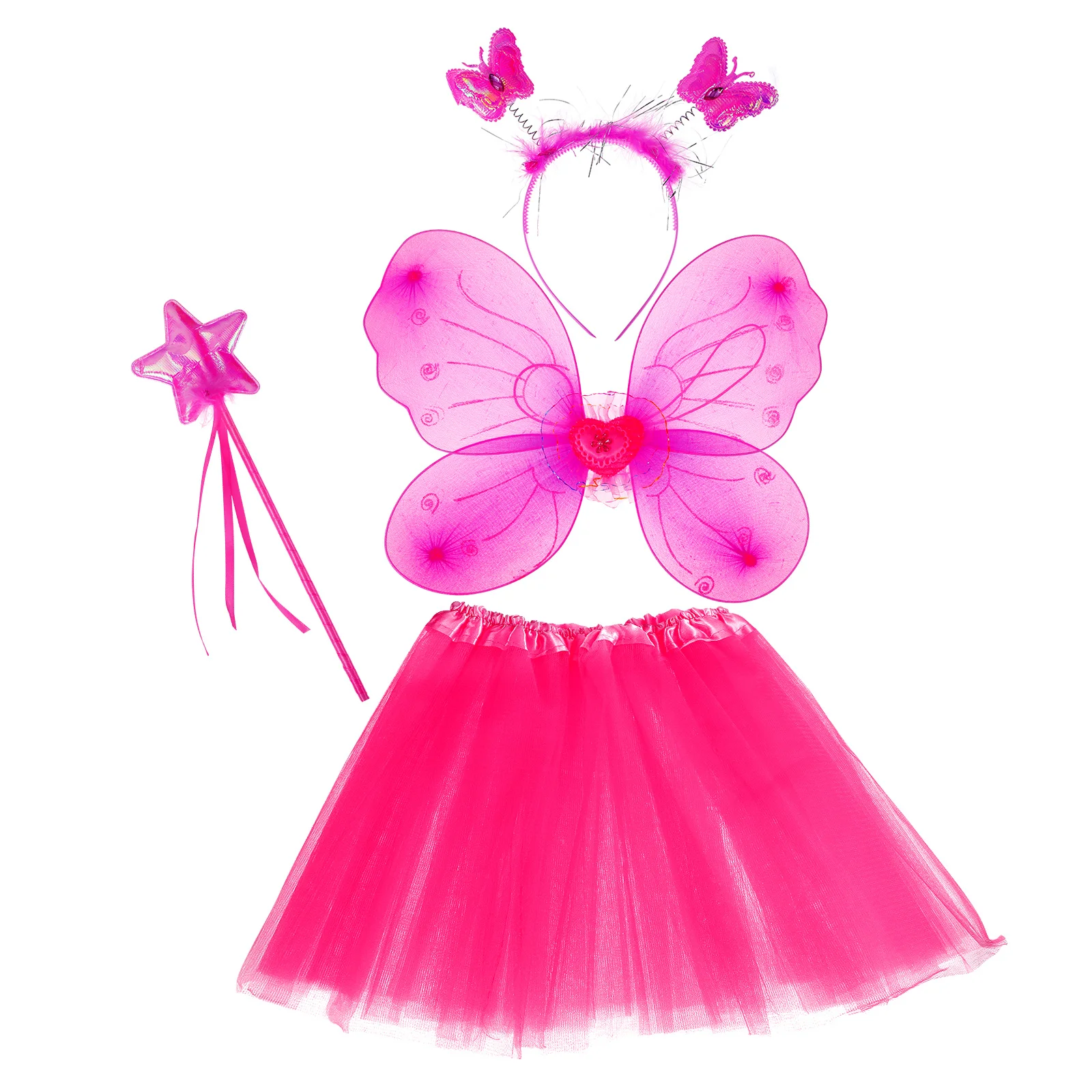 Set of 4 Kids Outfit Tutu Skirt Fairy Stick Headband Cosplay Costume Kit for Party Performance Fancy Dress
