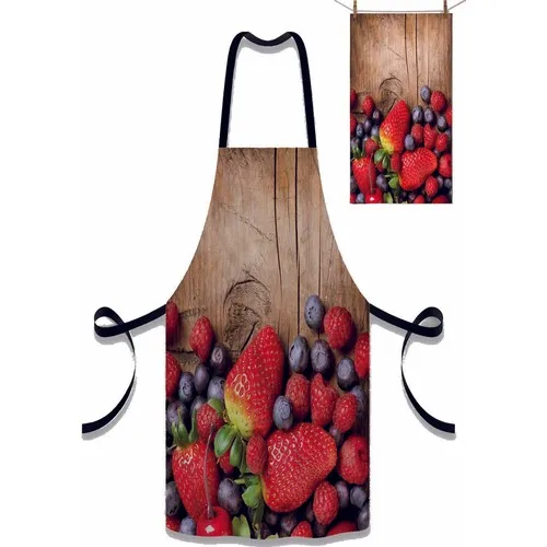 Else Carpet Else Board Strawberries Pattern Fabric Chef Dish Kitchen Apron and Towel