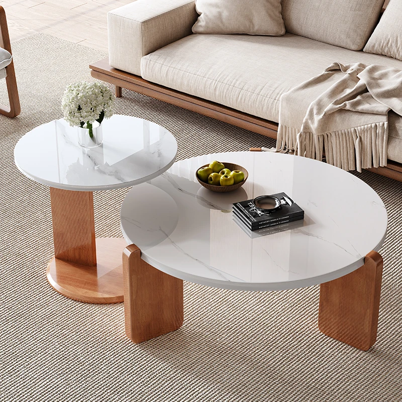 Modern Round Coffee Table Set Elegant Solid Wood Living Room Furniture Stylish Afternoon Tea Side Table Simple Design