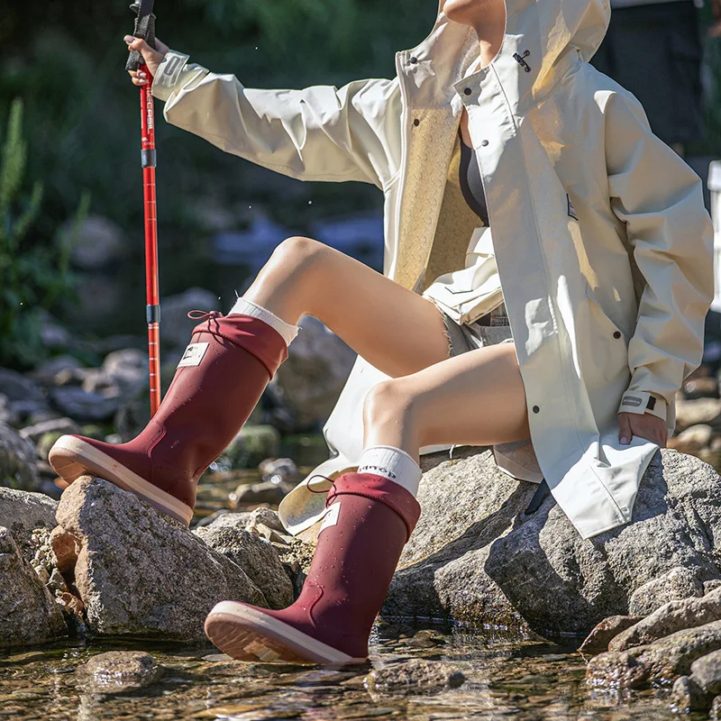

Fashionable High-Tube Rain Boots Women's Pull Rope Waterproof Outdoor Fishing Non-Slip Couple Water Shoes Men's Spring Autumn