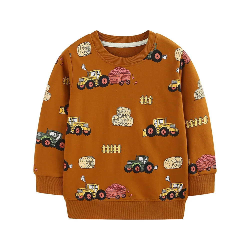 Jumping Meters 2-7T Jungen Langarm-Sweatshirts, alle mit Auto-Design bedruckt, Herbst-Winter-Mode Kinderoberteile Babykleidung