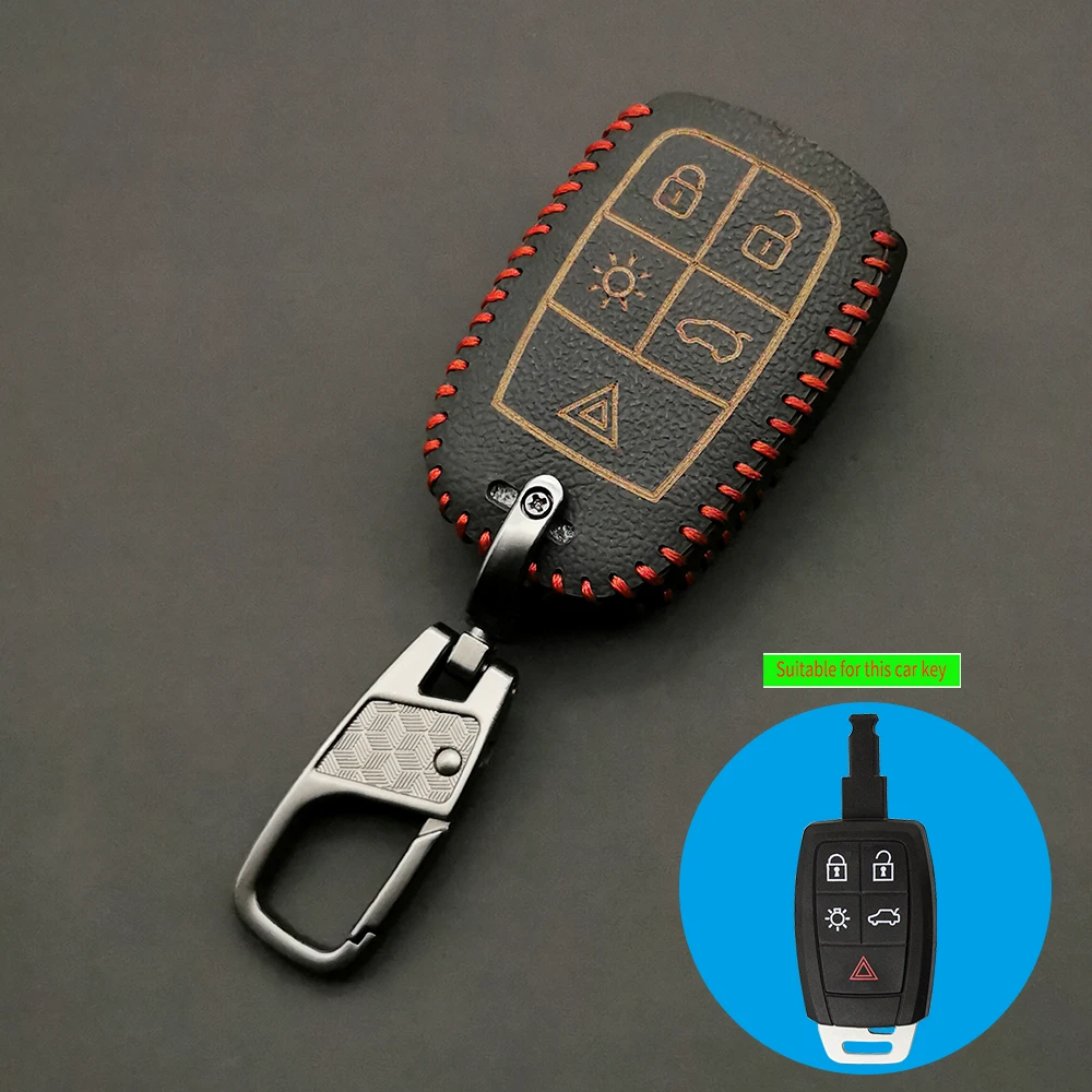 Leather Key Fob Case Shell Cover For Volvo XC90 C70 S60 D5 V50 S40 C30 5 Buttons Remote Skin Holder Car Accessories