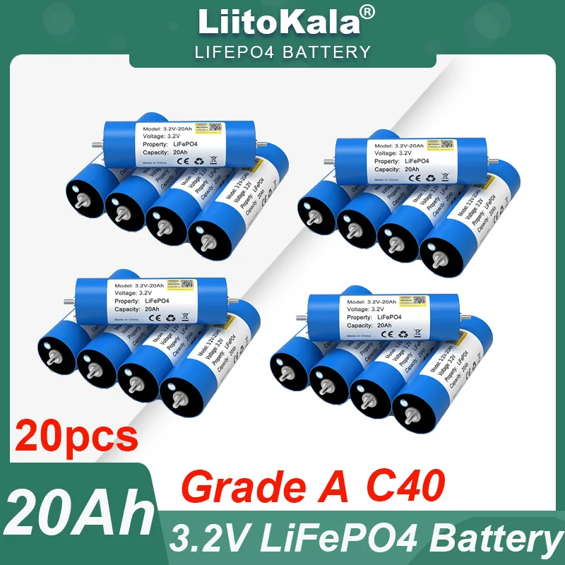 20Ah LiFePo4バッテリー,4S,12V,20個,オートバイ,車,エンジン用,改造,グレードA,免税,LiitoKala-3.2V