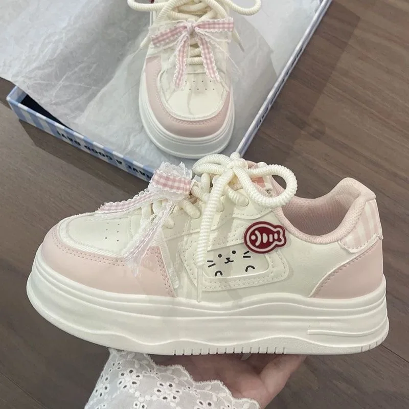 Zapatillas Blancas de Suela Gruesa para Mujer, Novedad Otoño 2026, Zapatos Planos Cómodos, Calzado Deportivo Casual para Estudiantes y Adolescentes