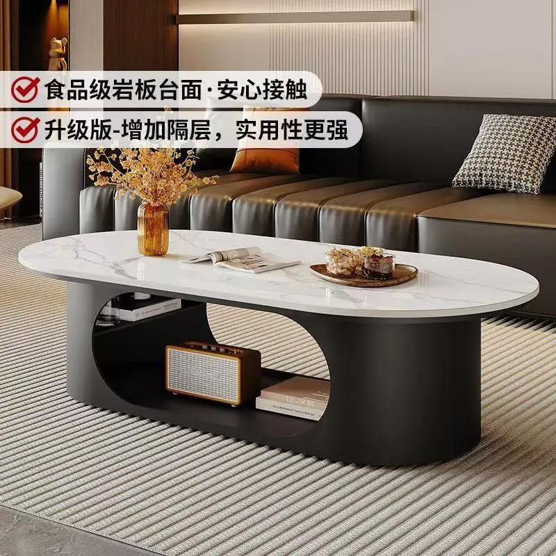 Rock slab coffee table tea side table combination coffee table living room oval environmental protection