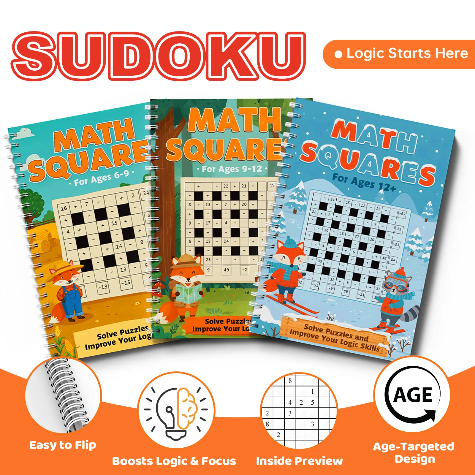 Kids Early Education Sudoku Puzzle Book, Brain Teaser Logic Game Workbook, Number Reasoning Training Book for Toddlers
