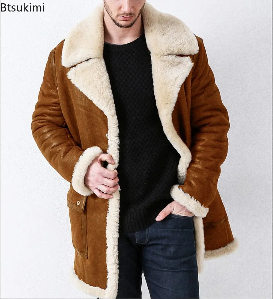 Autumn Winter Warm Imitation Fur Jacket Men's Casual Solid Retro Fur Coat Fashion Men Fleece Jacket for Male Keep Thick Overcoat