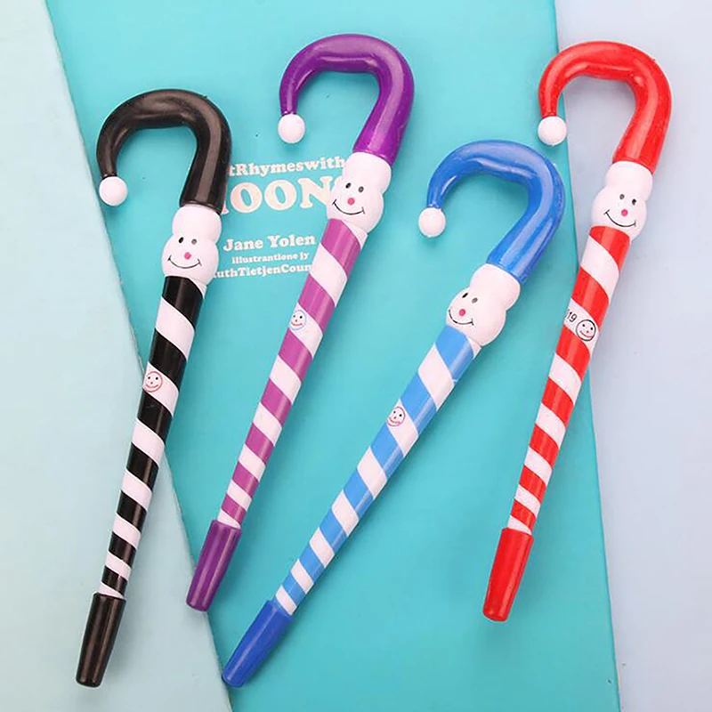 4Pcs Creative Cartoon Christmas Snowman Walking Stick Umbrella Shape Ballpoint Pen Office School Supplies Student Stationery