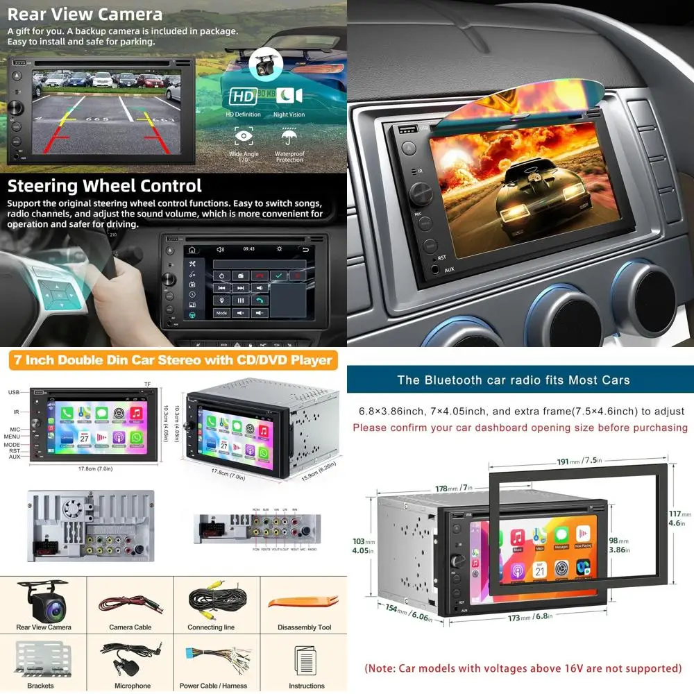 

Автомобильная стереосистема Double Din с CD/DVD-плеером Apple Carplay и Android Auto, 6,2-дюймовый автомобильный радиоприемник с Bluetooth и резервной камерой, сенсорный экран