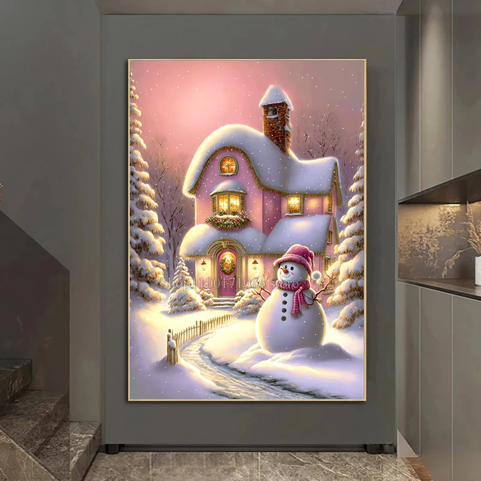 5D DIY Full Mosaic Diamond Painting New Arrival Winter Snow Man Castle  Embroidery Cross Stitch Kit Rhinestone Home Decor A80