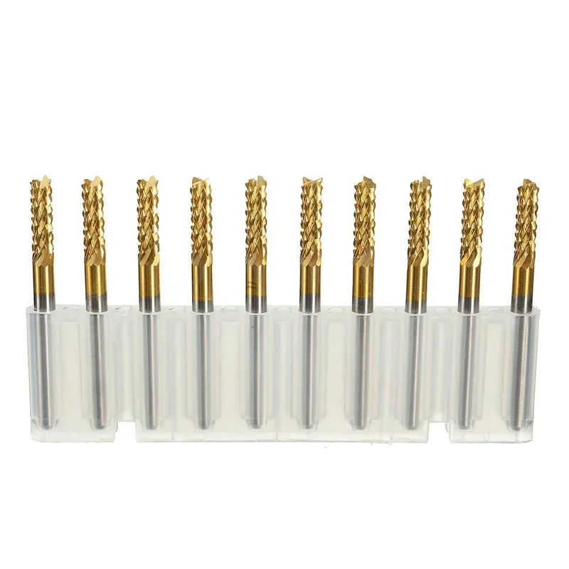 10PCS Single Flute CNC Router Bit Spiral End Mill 1/8 Inch Shank  Carbide Milling Cutter Spiral PVC PCB Cutter Wood Engraving