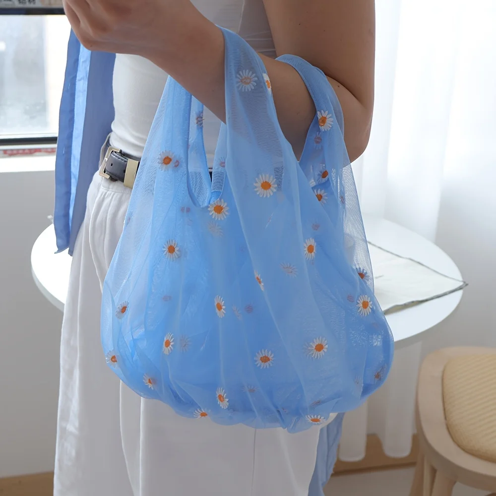 1pc Spring Summer Mesh Small Daisy Handbag, Cute Fairy Handbag