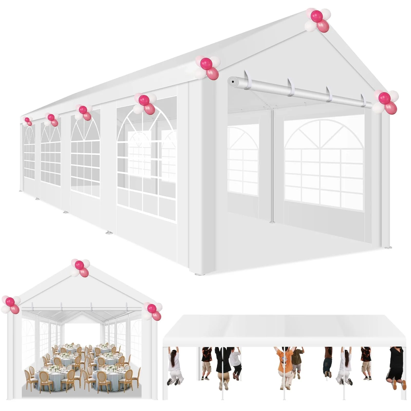 10 x 30 Canopy Tent Heavy Duty, 10x30 Party Tent with Removable Sidewalls & 4 Built-in Sandbags, Wedding Tent UV 50+，Waterproof