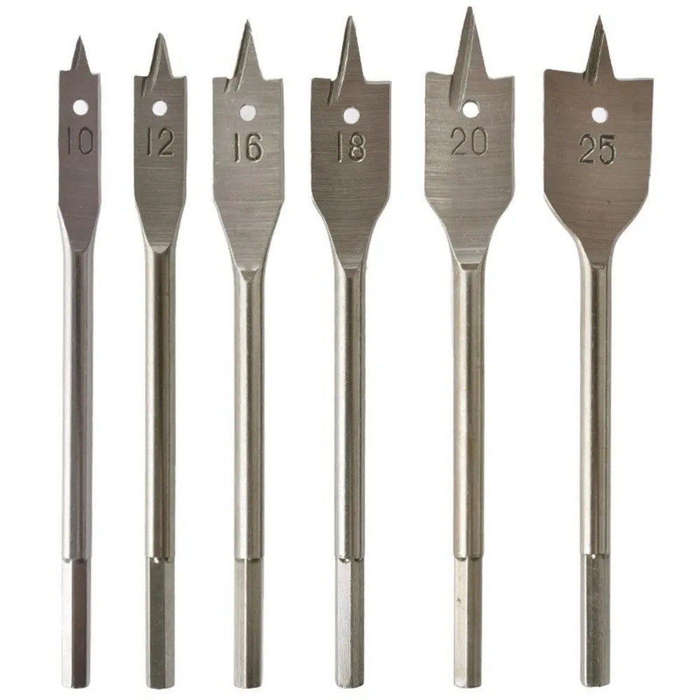 

6Pcs/Set NEW Carbon Steel Woodworking Flat Drill 10-25mm Woodworking Hexagonal Shank Hexagonal handle 8mm Flat Wood Plate Opener