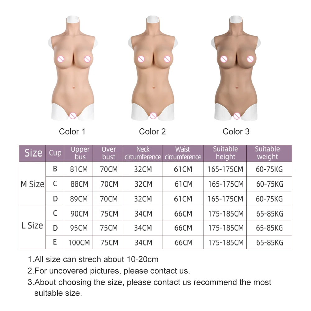 Dokier Realistic Silicone bodysuits Fake Breast Forms Boobs Breastplate for Crossdressers Drag Queen Shemale Crossdressing