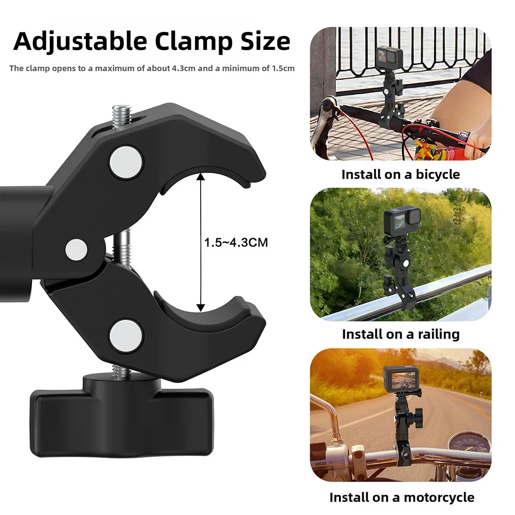 

360 Degree Adjustable Clamp Bracket for Motorcycle and Bike Handlebar with Dual Axis Rotation and Non Slip Grip