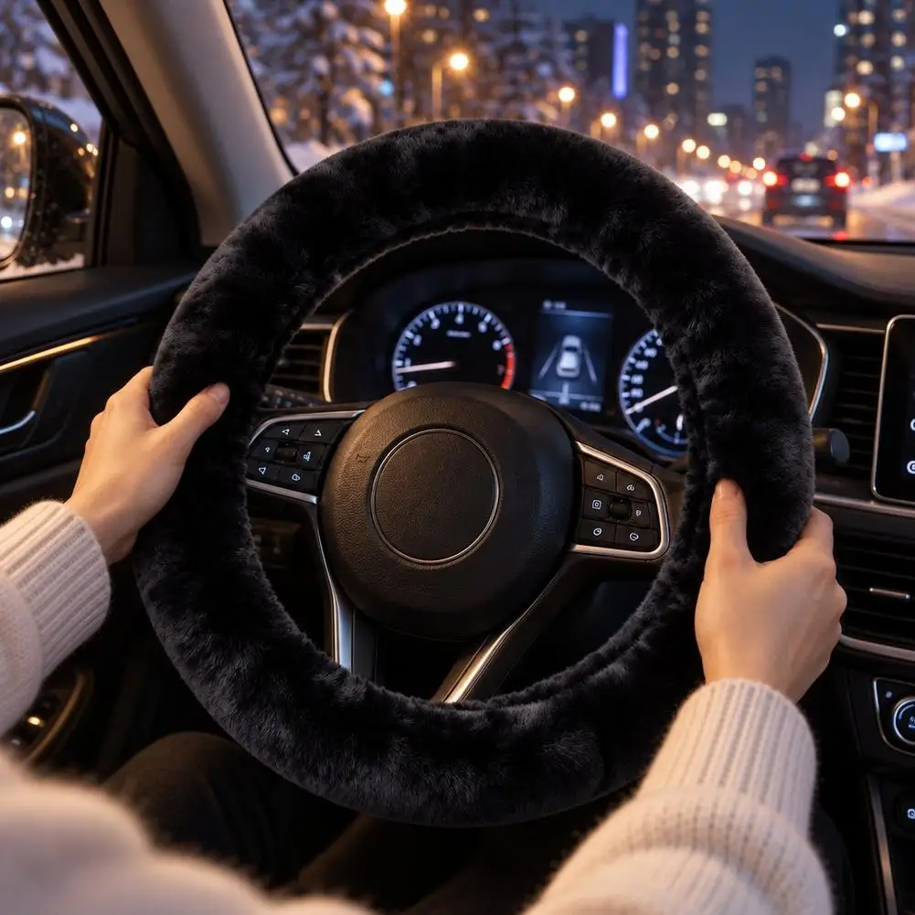 Winter Short Plush Steering Wheel Cover Anti-Slip Comfort Hand Warmer Car Without Inner Ring Steering Wheel Cover For Car SUV