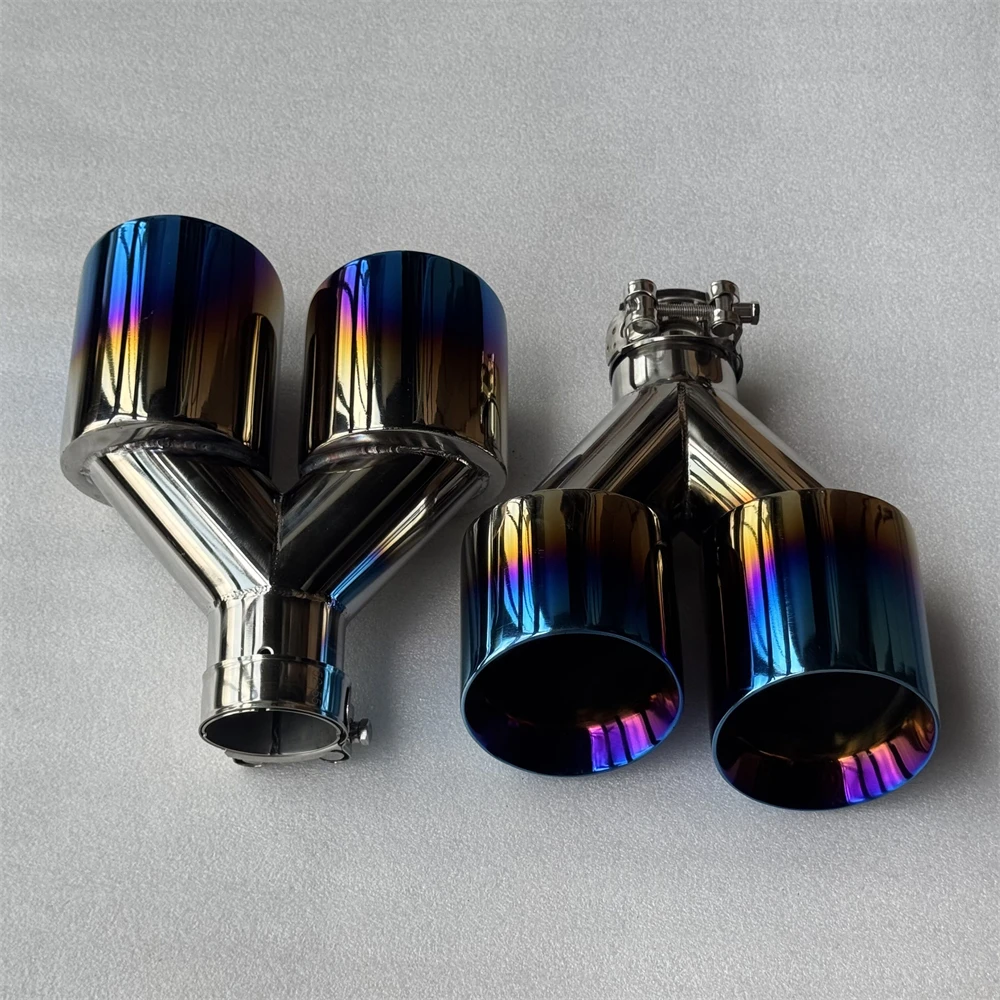 1 Pair Car Accessories Glossy Blue Stainless Steels Dual Exhaust Tip Tailpipe Muffler Tip Exhaust System Auto Tools for All Car