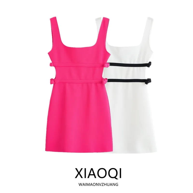 

Summer New Arrival Women's ort Dr Strapl Square Collar Knot Decorated Svel Commute Sle Spring Summer