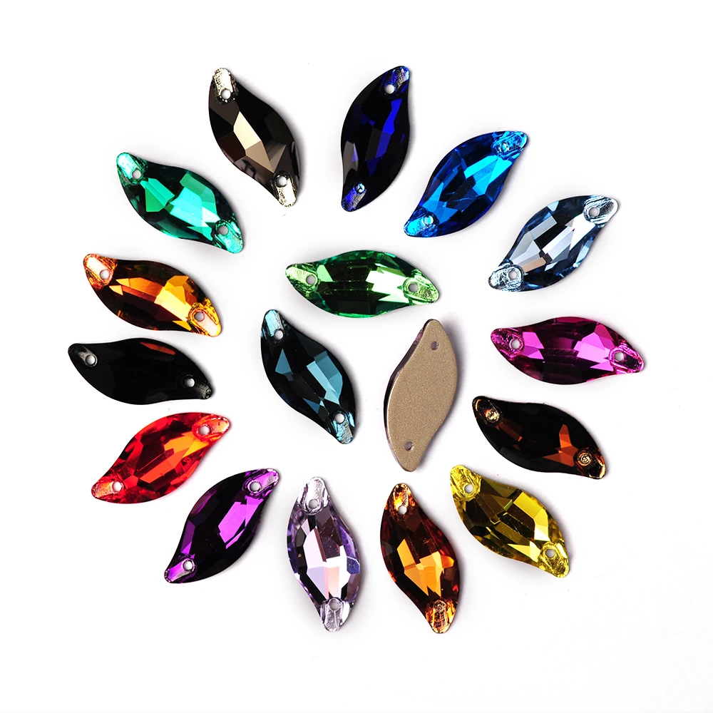 6A Best Quality Strass Leaf Shape Crystal Sew On Rhinestones Crystal Glass Sewing Beads for Wedding Dance Dress Garment Design
