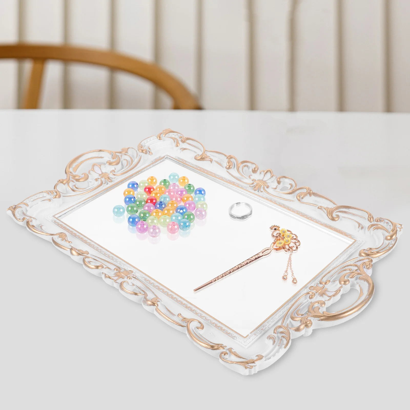 

Vintage Decorative Mirror Tray Elegant Desktop Jewelry Organizer Perfume Display Vanity Tray for Bedroom Bathroom Dresser