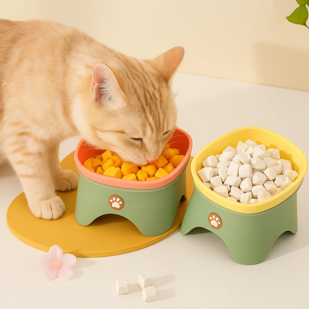

Creative Raised Design Tilted Cat Bowl Multifunctional Anti Spill Pet Bowl Portable Puppy Food Bowl Home Use