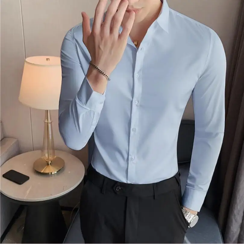 British Style Fashion Men Spring High Quality Solid Color Long Sleeved Shirt/Male Business Casual Shirt/Man Office Dress Shirt