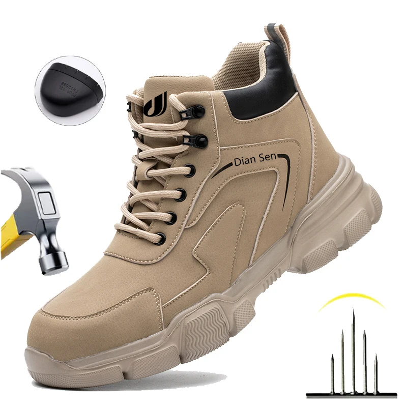 Mens Work Boots Steel Toe Shoes Indestructible Construction Site Safety Shoes Waterproof Boots Lightweight Safety Sneakers