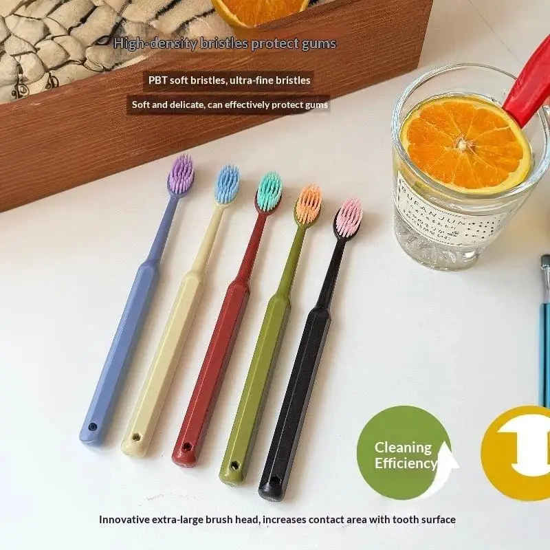 5 Pack Wide Head Soft Bristle Toothbrush Easy-grip Handle Gentle Oral Care Cleaning Tool for Family