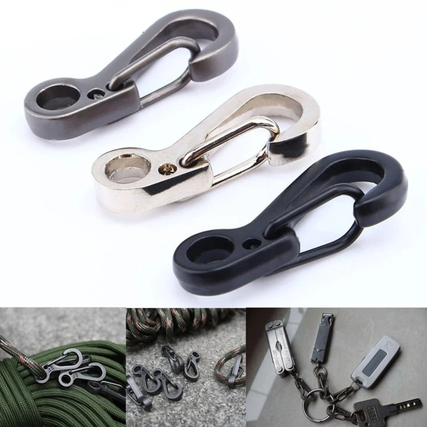 10 Pcs Camping Carabiner Tools Outdoor Survival Hiking EDC Snap Spring Clips Backpack Key Ring Tactical Keychain Gear Camp Kit