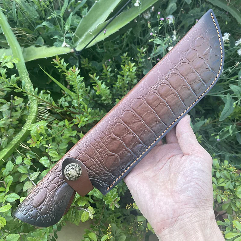 캠핑 나이프 케이스 사냥 홀스터, 벨트 버클 포함, 35cm 고정 블레이드 칼집, 엠보싱 소가죽, 두 번째 레이어 가죽