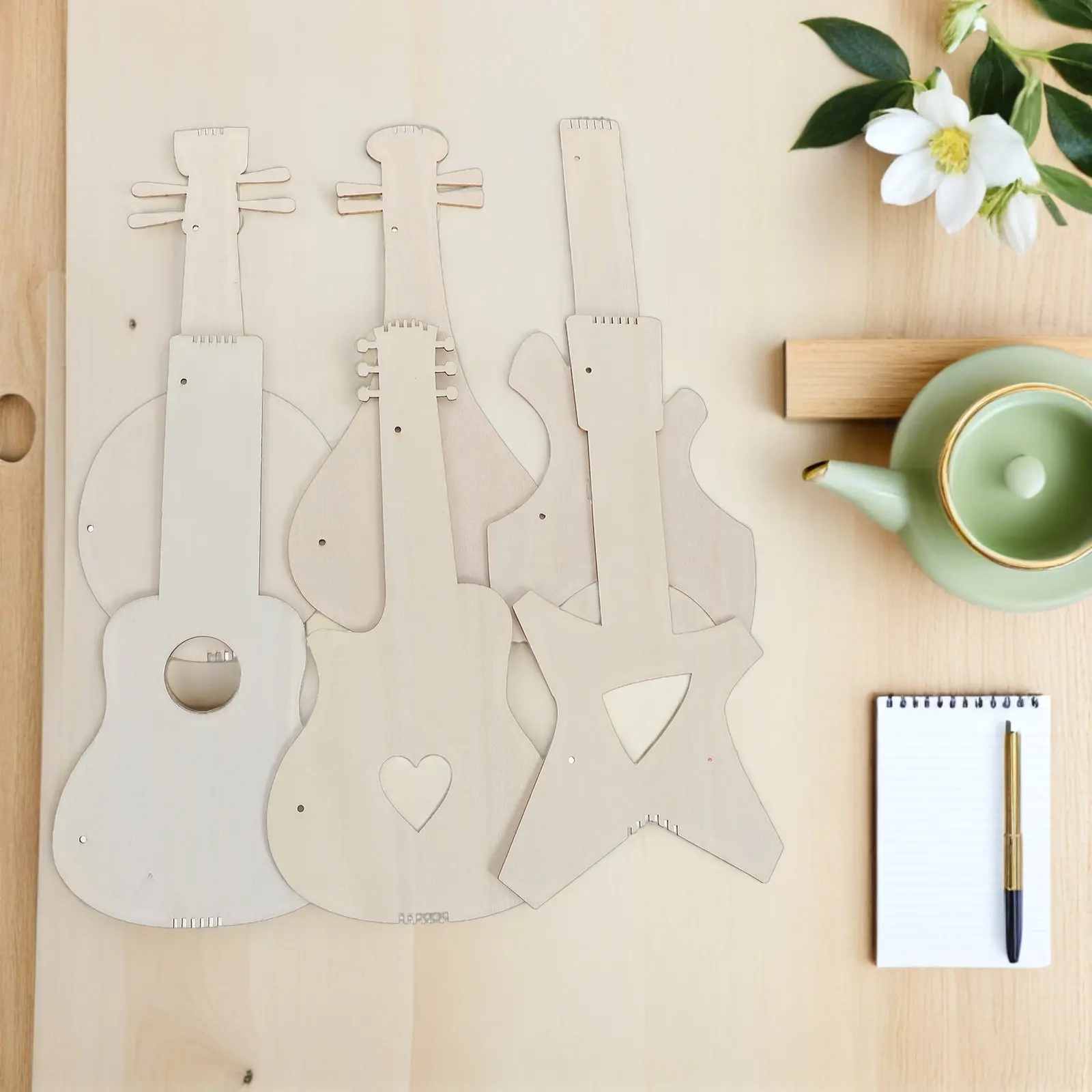 

6Pcs Kids Wood Guitar Cutouts DIY Craft Set for Painting Musical Instrument Art Projects Classroom Supplies Party Activity