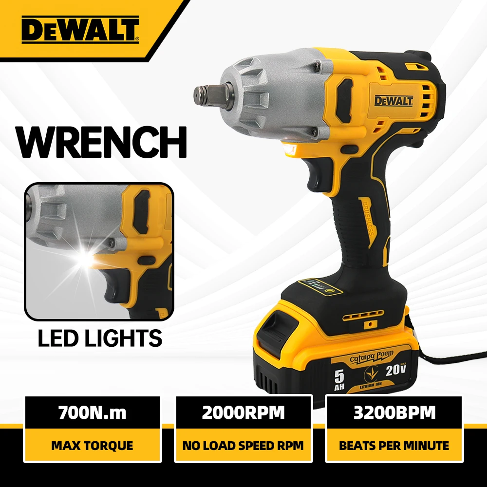 

Ударный гайковерт DEWALT 20 В Макс. 1/2 дюйма 700 Н. m Высокий крутящий момент без аккумулятора Съемный автомобильный шин Бесщеточный аккумуляторный ключ Электроинструменты