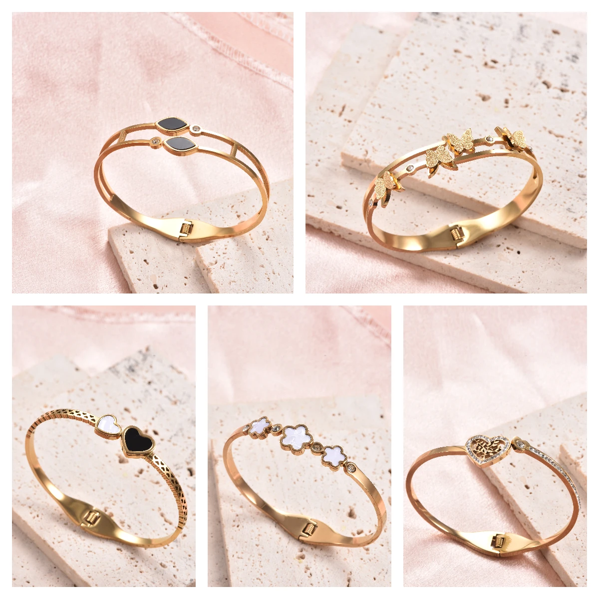 18K vergoldeter Edelstahl-Armreif, romantisches Schmuckgeschenk, wasserdicht, eleganter Schmuck – Detail 4