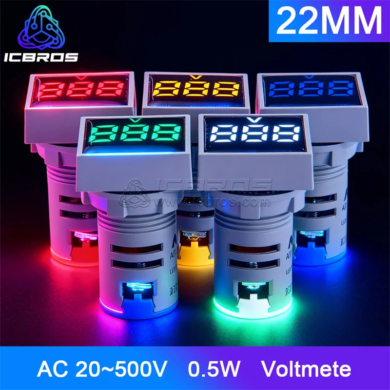 5Pcs/lot Square 22mm Small Voltmeter AD101-22VMS AC Digital Display Voltmeter AC20~500V  Digital LED Indicator AD101 AC500V red