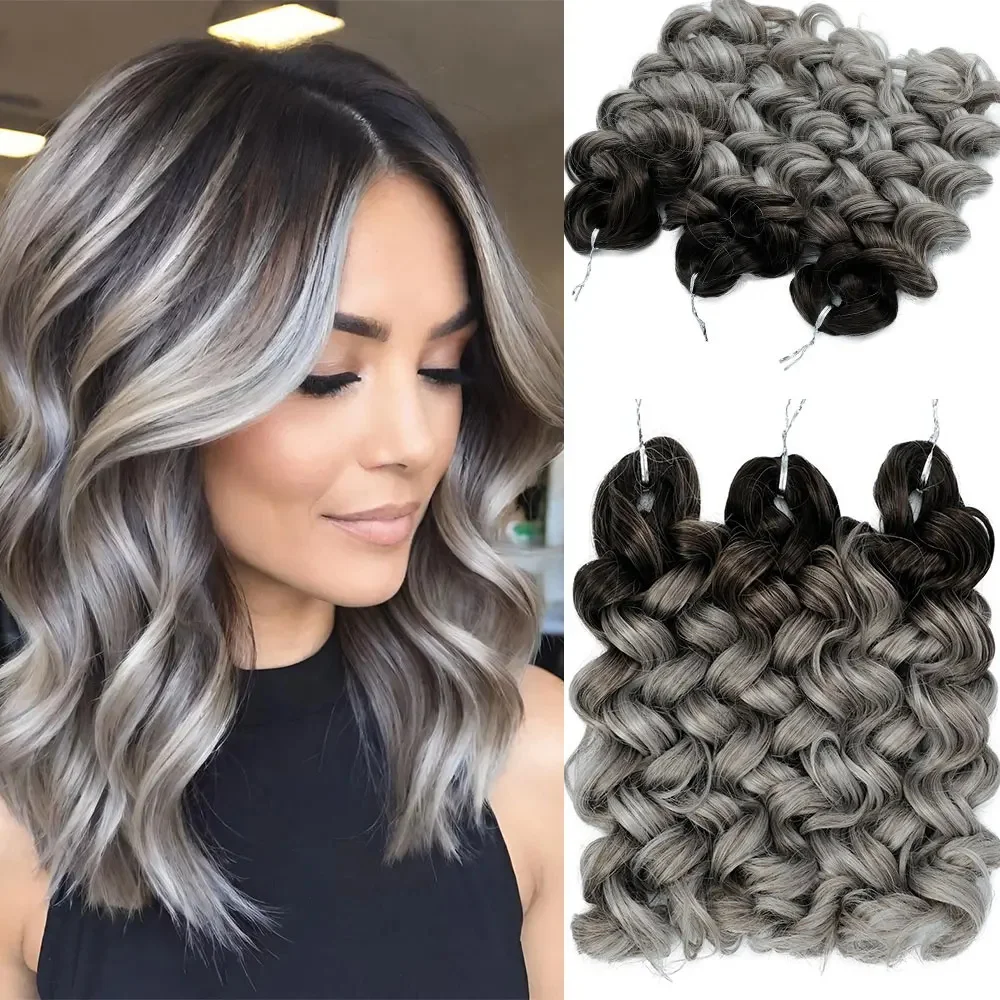 

12 Inch Braid Hair Synthetic Loose Deep Wave French Curls Braiding Hair 250g Ombre Brown Grey Curl Twist Crochet Hair Extension