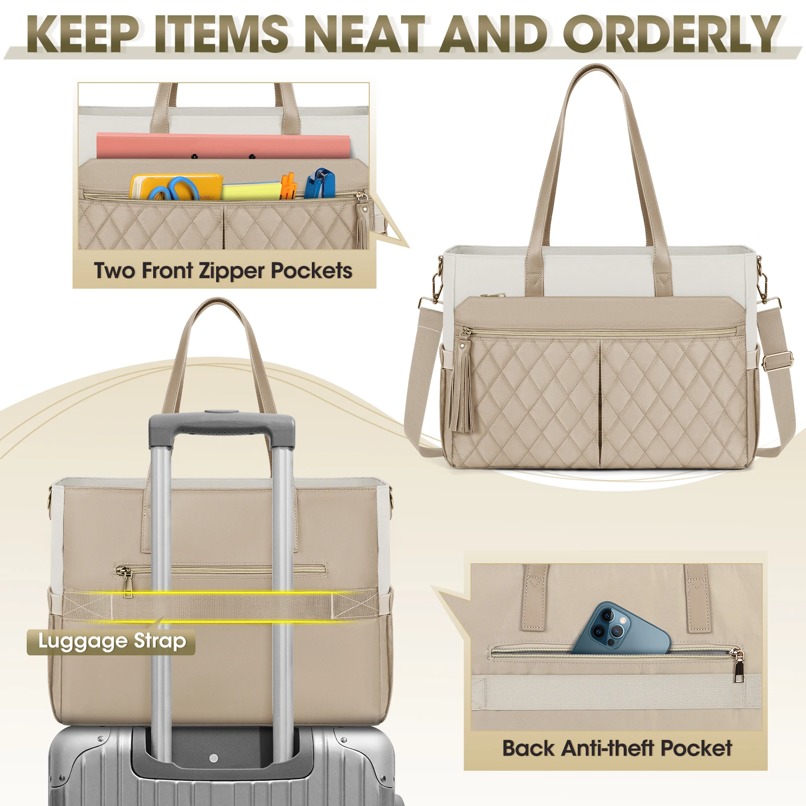 RAINSMORE Tas Laptop untuk Wanita 15.6 Inci Tas Tote Guru Perawat Tas Laptop Kerja Profesional Tas Messenger Komputer