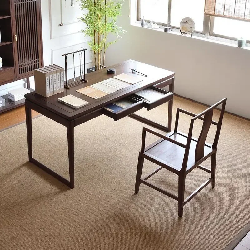 Old Elm Solid Wood Tea Table Chinese Rectangular Desk for Home Dining Room Calligraphy Drawing Balcony Table and Chair Set