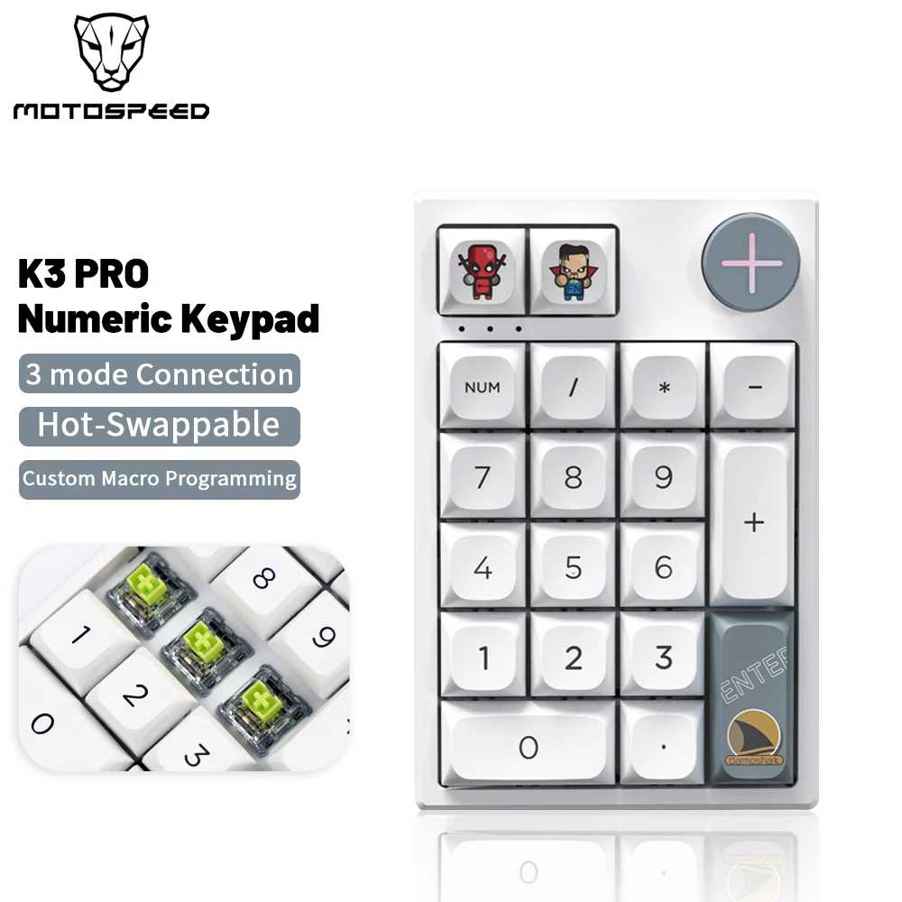 Motospeed Darmoshark K3 PRO Bluetooth Wireless Numeric keyboard 19 Keys Hotswap Custom Macro Programming Gamer keypad For Laptop