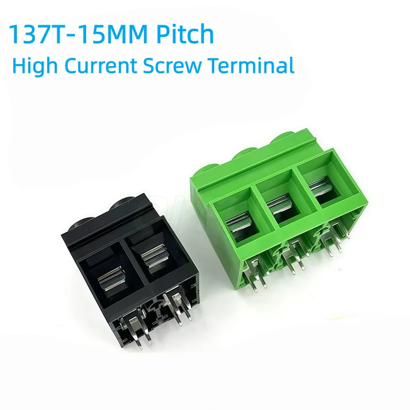 5PCS KF137T 15mm Pitch 115A 125A High Current PCB Screw Terminal Block 2P 3P 4P Black Green Double Row Pins Wire Connector
