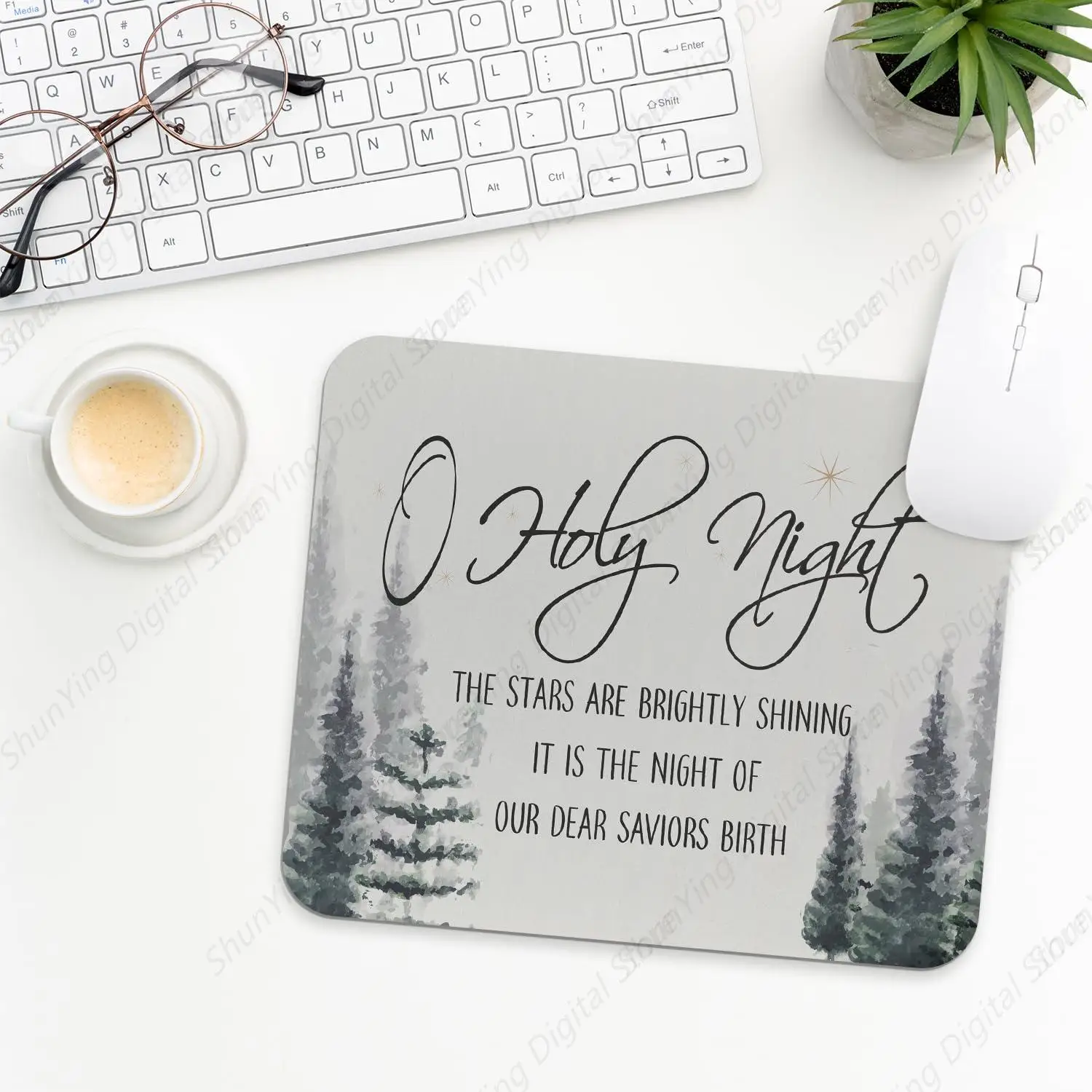 Christmas Mouse Pad O Holy Night Christian Desktop Mouse Pad Anti Slip Computer Gaming Desktop Laptop Mouse Pad 18*22cm