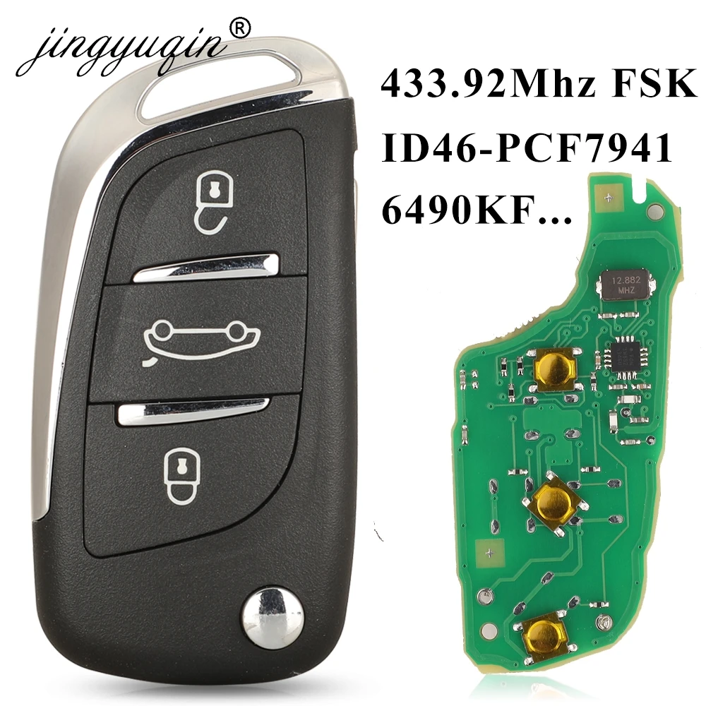 jingyuqin Remote Car Key 434Mhz ID46 PCF7941 Fob for Citroen С2 C4 С3 С5 C6 DS4 DS3 DS5 C-Elysee Peugeot 307 6490KF 5FA010354